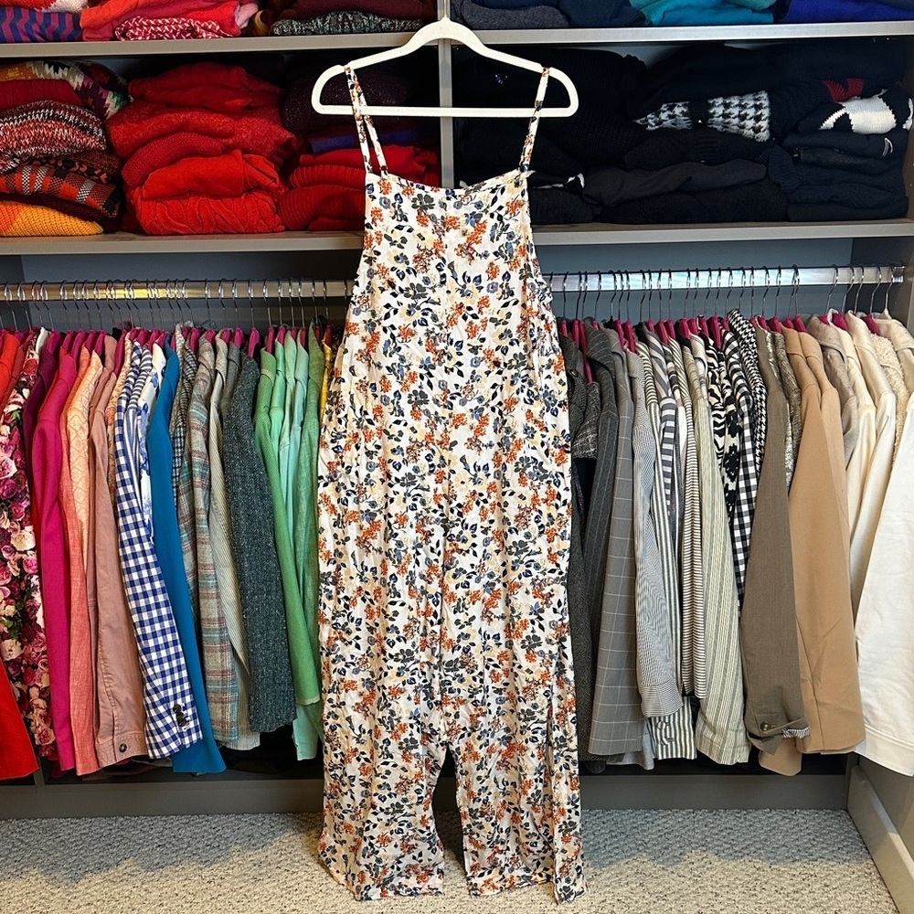 Unbranded white/orange/blue floral adjustable strap 2 pocket jumpsuit size S